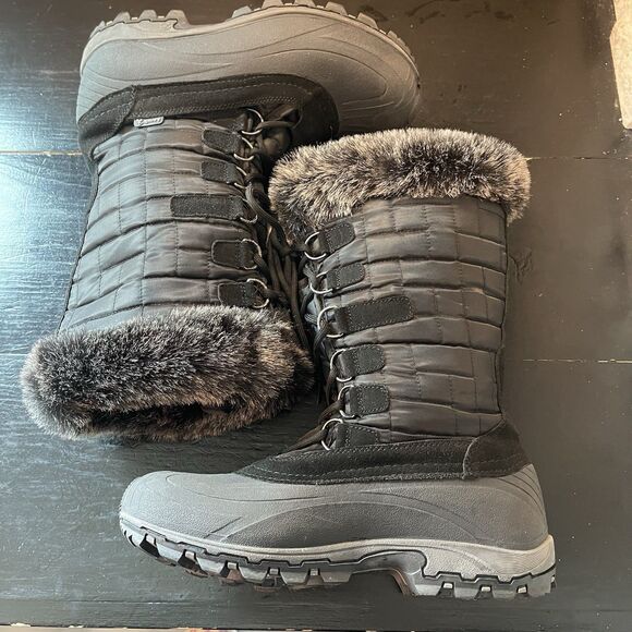 Kamik Scarlet3 Ladies Black Snow Boots Lace Up Fur Top Warm Size 9 Thinsulate - Picture 8 of 9